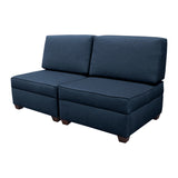 Duobeds deep ocean blue convertible sofa bed with storage is your all-in-one solution for a sofa bed, and the storage ottomans and back pillows easily convert from a bed to a couch or two chairs for modular living room or bedroom furniture.