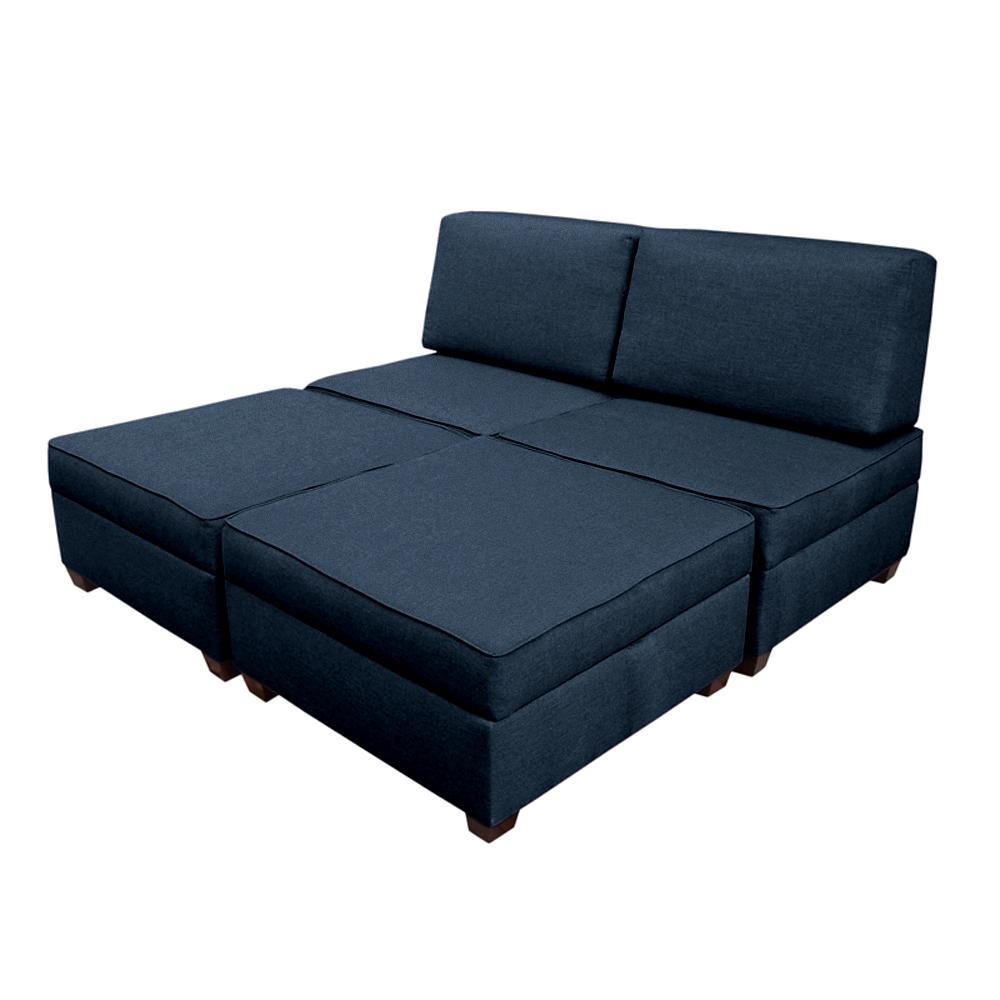 Duobed Queen Sofa Bed With Storage Deep Ocean Standard Fabric Wooden Legs
