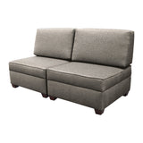 Duobeds grey flint convertible sofa bed with storage is your all-in-one solution for a sofa bed, and the storage ottomans and back pillows easily convert from a bed to a couch or two chairs for modular living room or bedroom furniture.