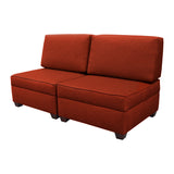 Duobeds red brick convertible sofa bed with storage is your all-in-one solution for a sofa bed, and the storage ottomans and back pillows easily convert from a bed to a couch or two chairs for modular living room or bedroom furniture.